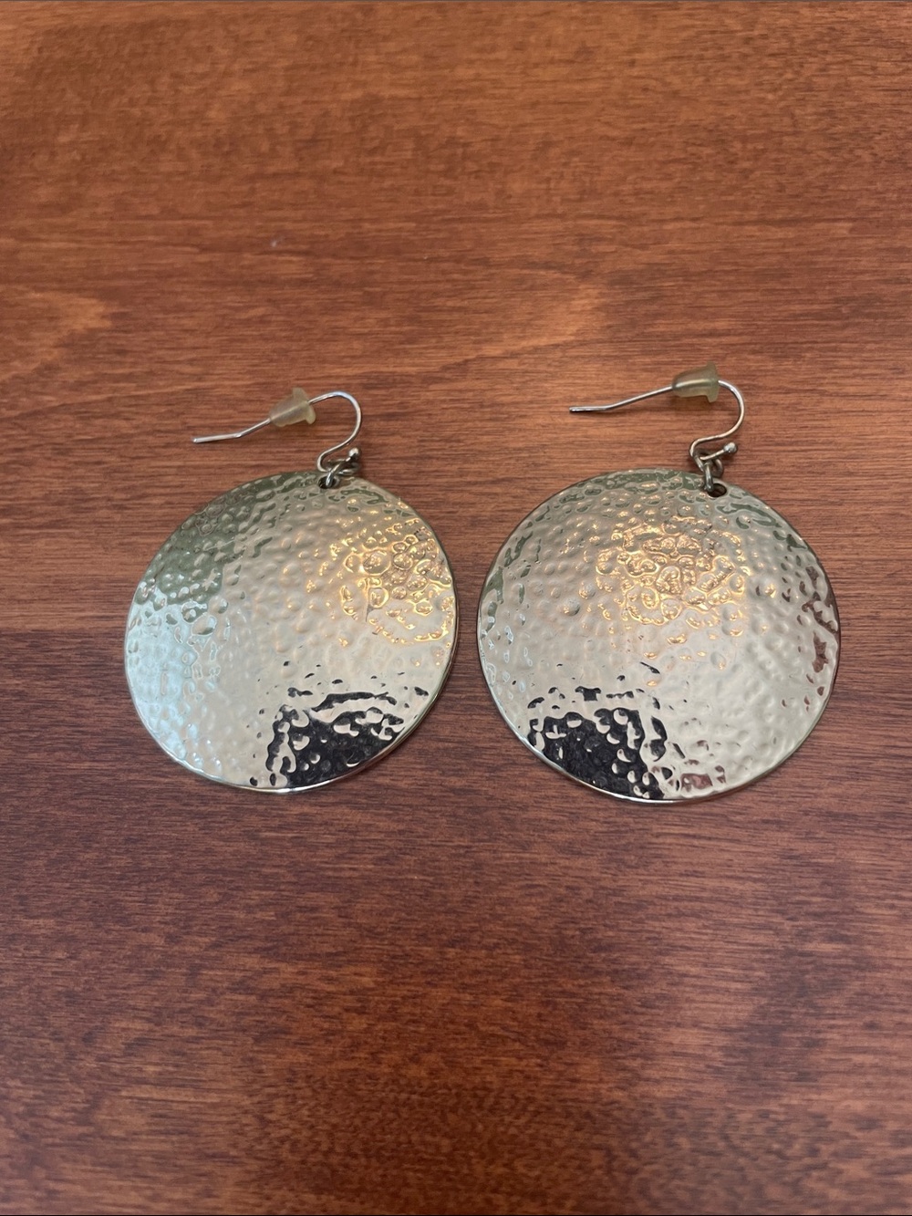 Hammered Disc Drop Earrings - Gold Tone